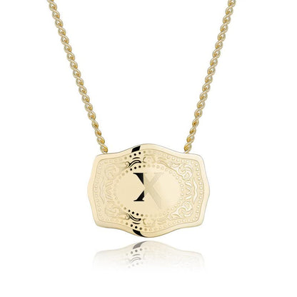 Gold Mini Embossed Initial Letter Necklace