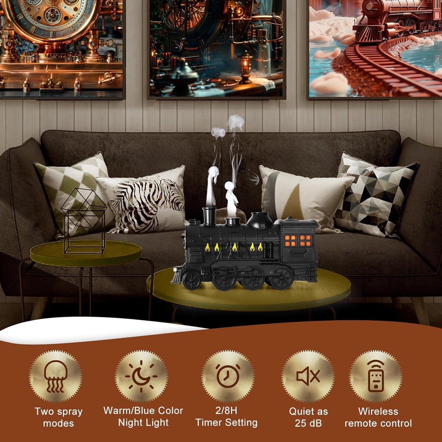 Train Humidifier Aroma Diffuser, 300ml Cool Mist Quiet Aromatherapy Diffuser for Essential Oils,Train Diffuser for Large Rooms, Bedrooms, or Desks