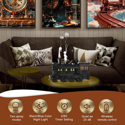 Train Humidifier Aroma Diffuser, 300ml Cool Mist Quiet Aromatherapy Diffuser for Essential Oils,Train Diffuser for Large Rooms, Bedrooms, or Desks